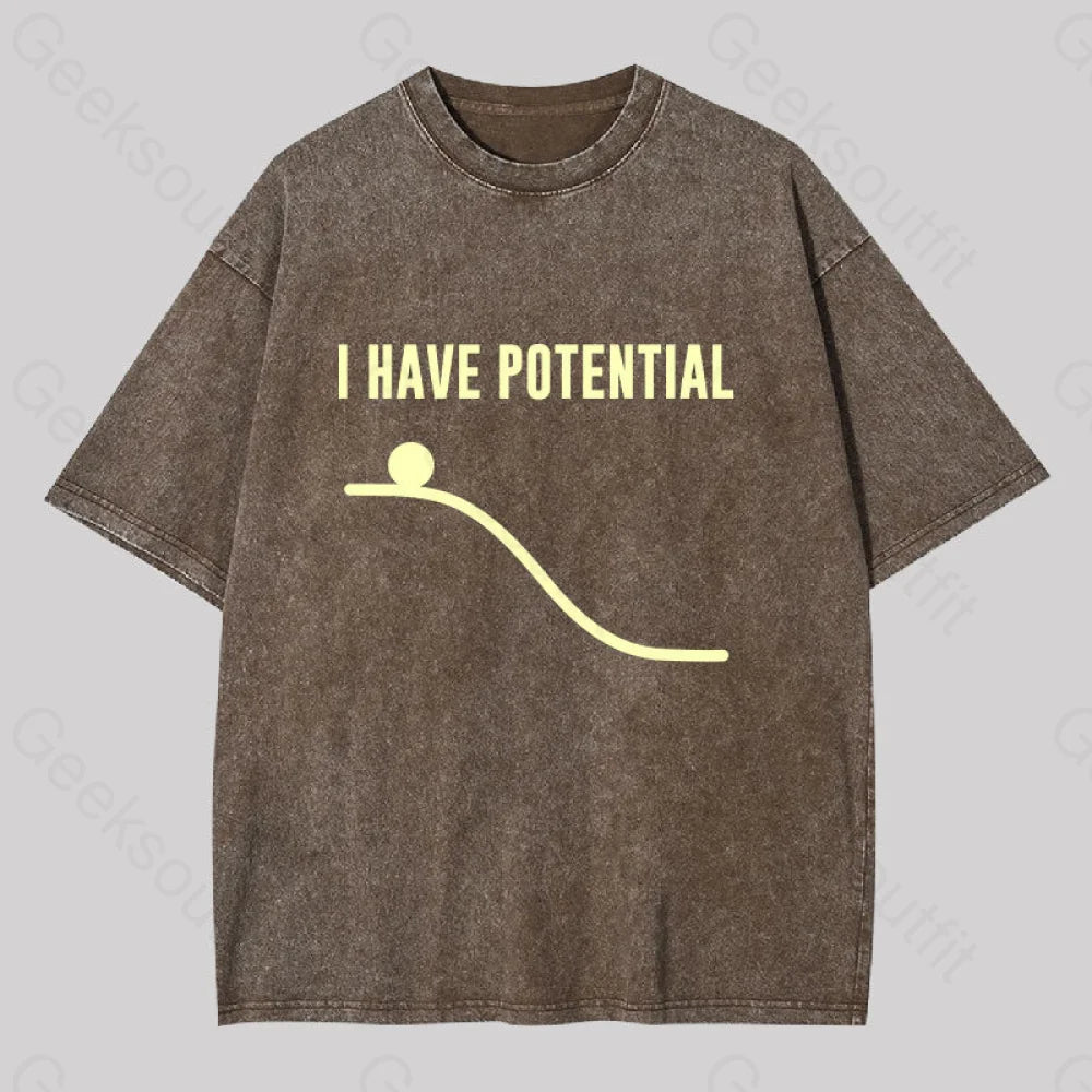 I Have Potential Energy Science Washed T-Shirt Coffee / S