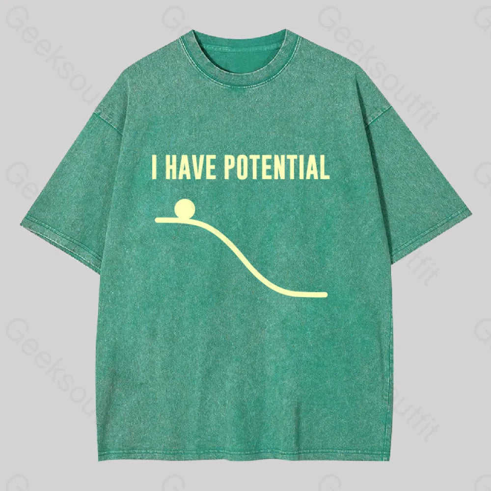 I Have Potential Energy Science Washed T-Shirt Grass Green / S