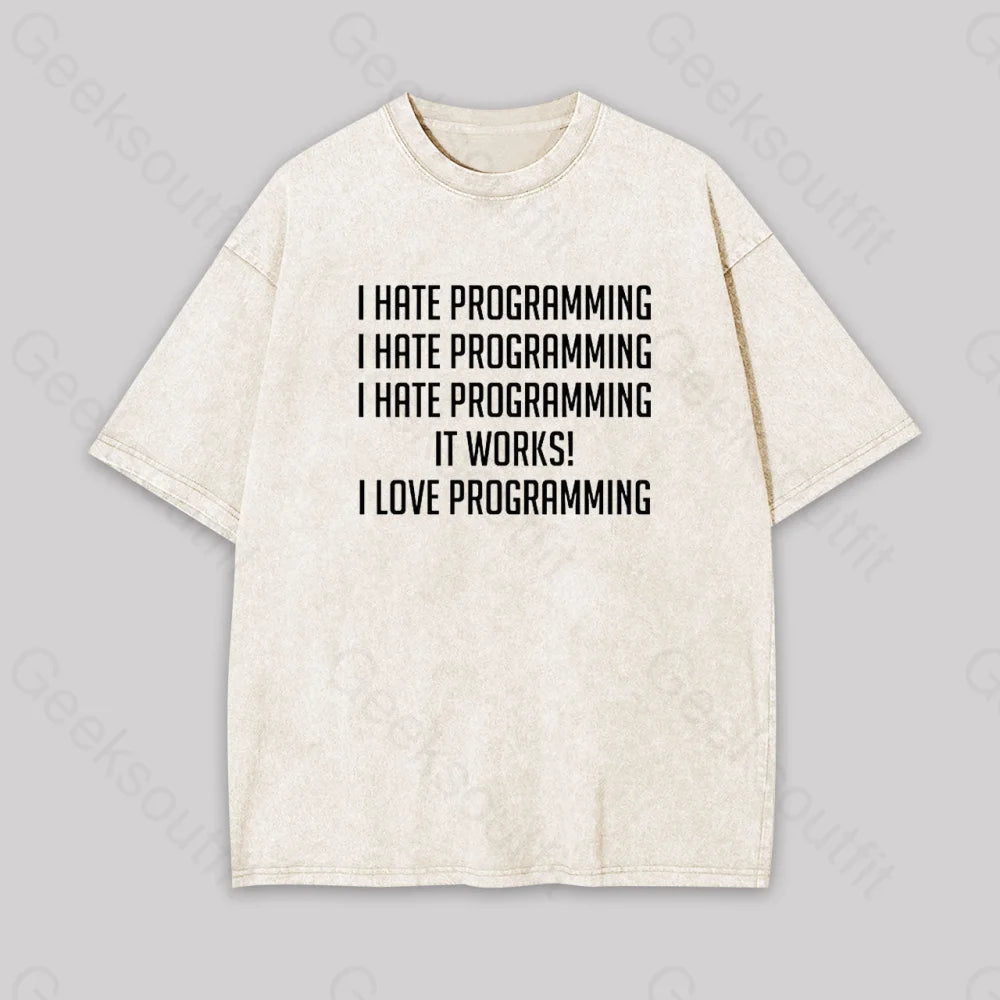 I Love Programminggeek Washed T-Shirt Apricot / S