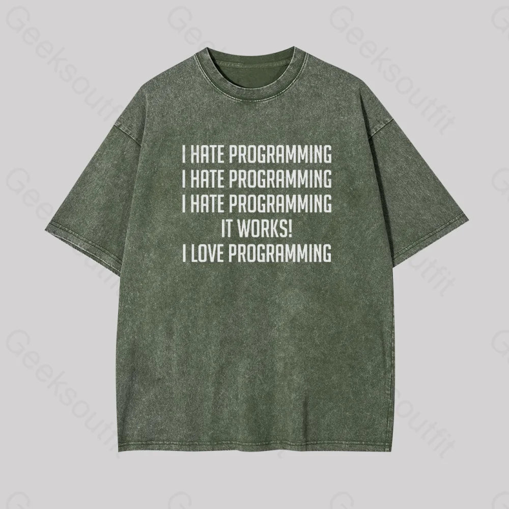 I Love Programminggeek Washed T-Shirt Armygreen / S