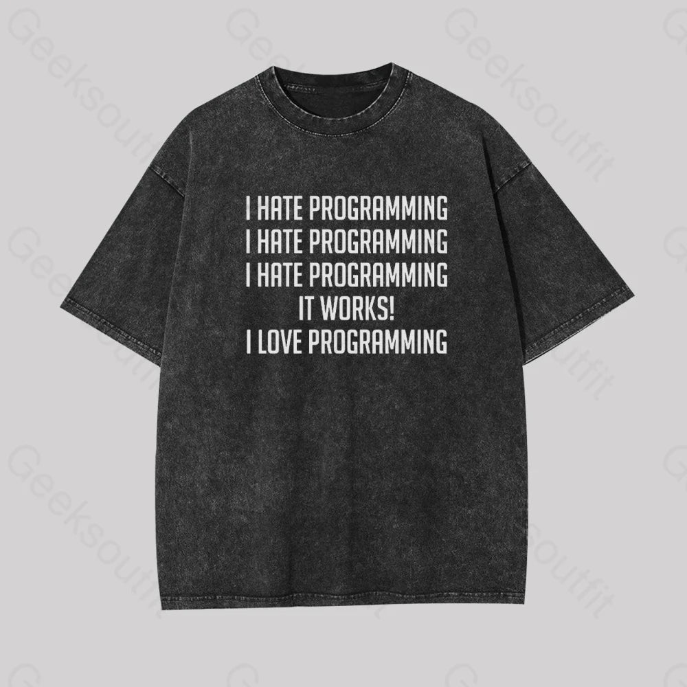 I Love Programminggeek Washed T-Shirt Black / S