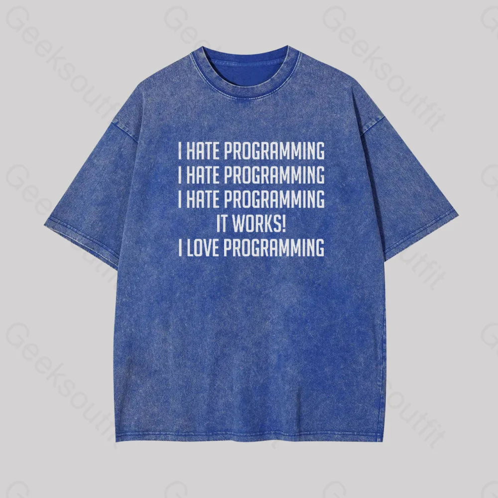 I Love Programminggeek Washed T-Shirt Blue / S