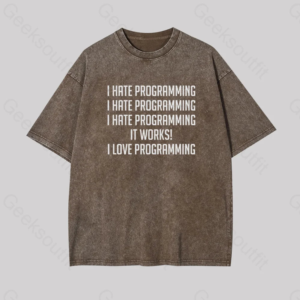 I Love Programminggeek Washed T-Shirt Coffee / S