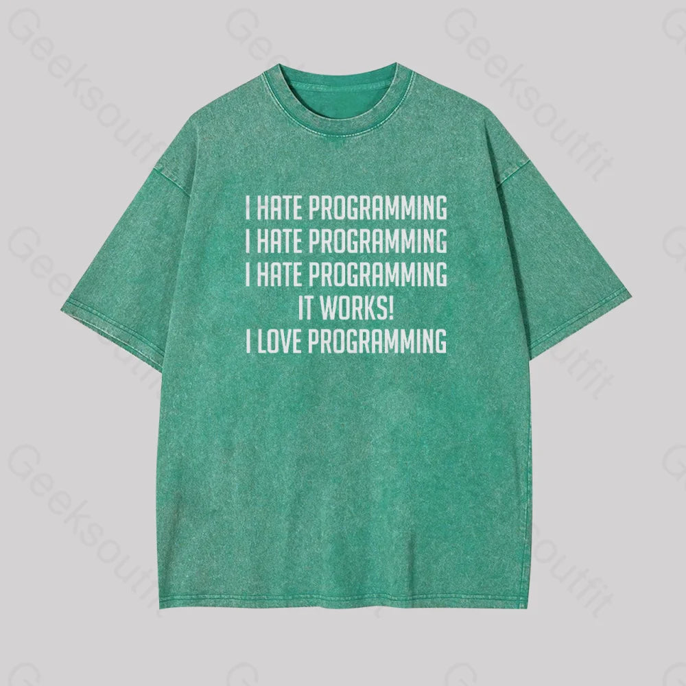 I Love Programminggeek Washed T-Shirt Grass Green / S