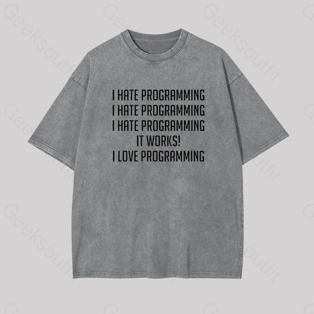 I Love Programminggeek Washed T-Shirt Grey / S