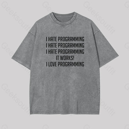 I Love Programminggeek Washed T-Shirt Grey / S