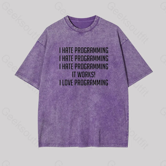 I Love Programminggeek Washed T-Shirt Purple / S