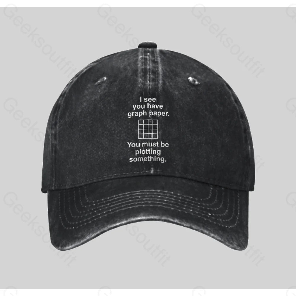 I See You Have Graph Paper Washed Vintage Baseball Cap Black