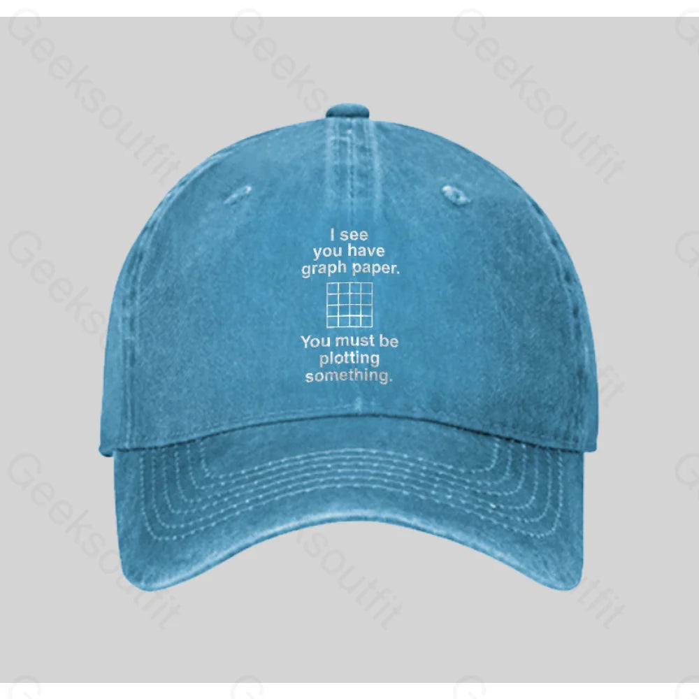 I See You Have Graph Paper Washed Vintage Baseball Cap Blue