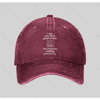 I See You Have Graph Paper Washed Vintage Baseball Cap Red