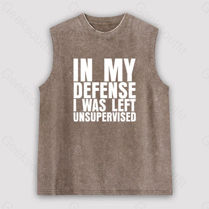 I Was Left Unsupervised Unisex Washed Tank Brown / S