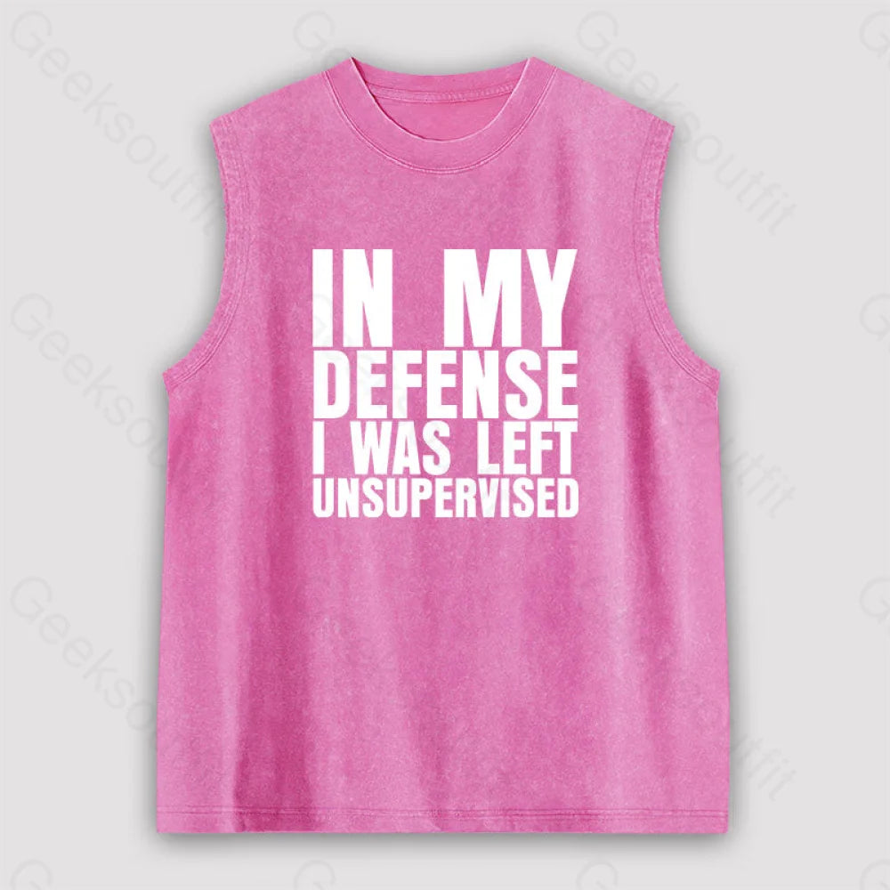 I Was Left Unsupervised Unisex Washed Tank Pink / S