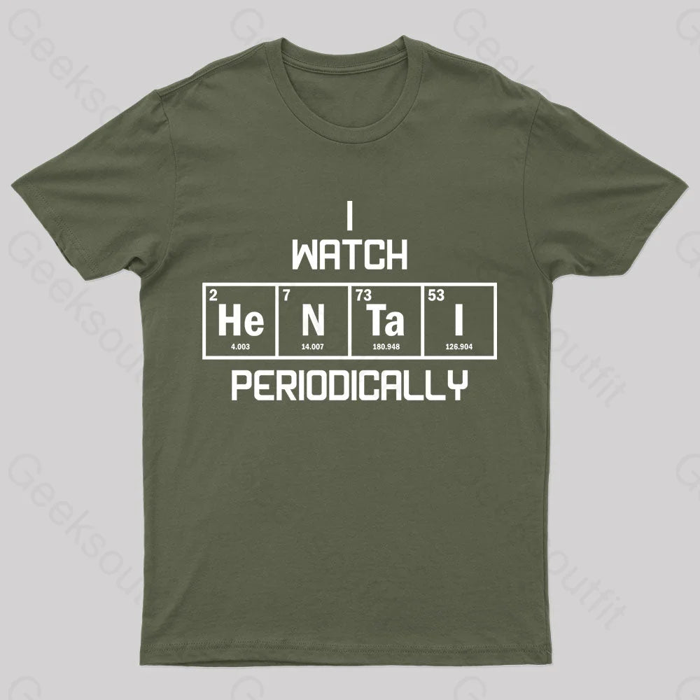 I Watch Hentai Periodically Nerd T-Shirt Army Green / S