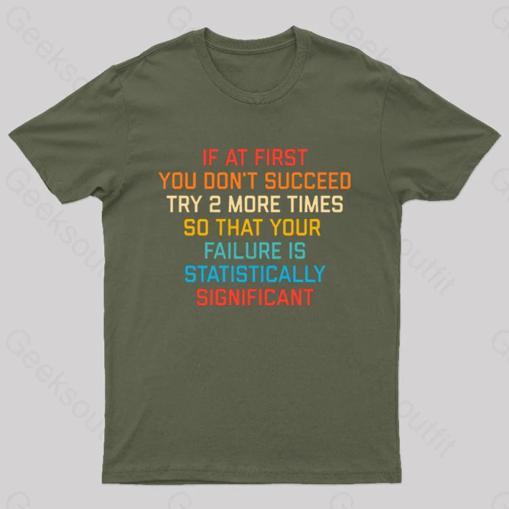 If At First You Don’t Succeed Try 2 More Times Nerd T-Shirt Army Green / S