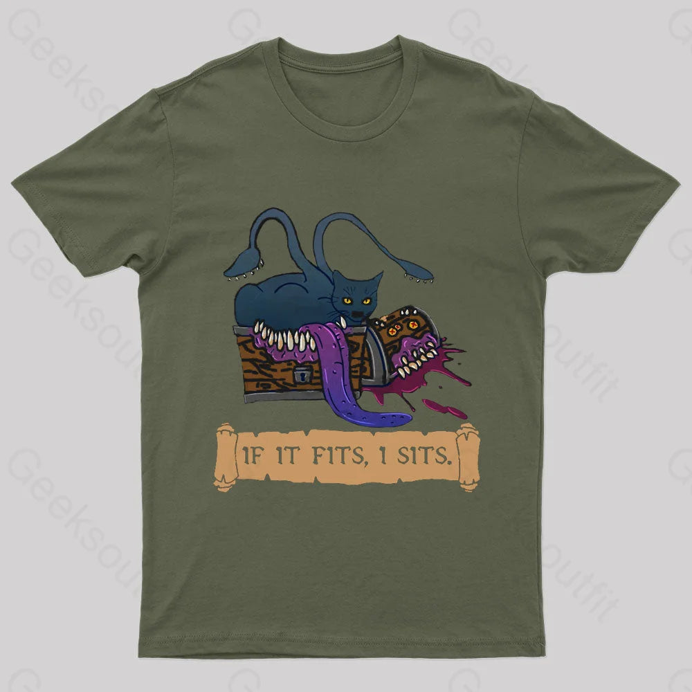 If It Fits I Sits Nerd T-Shirt Army Green / S