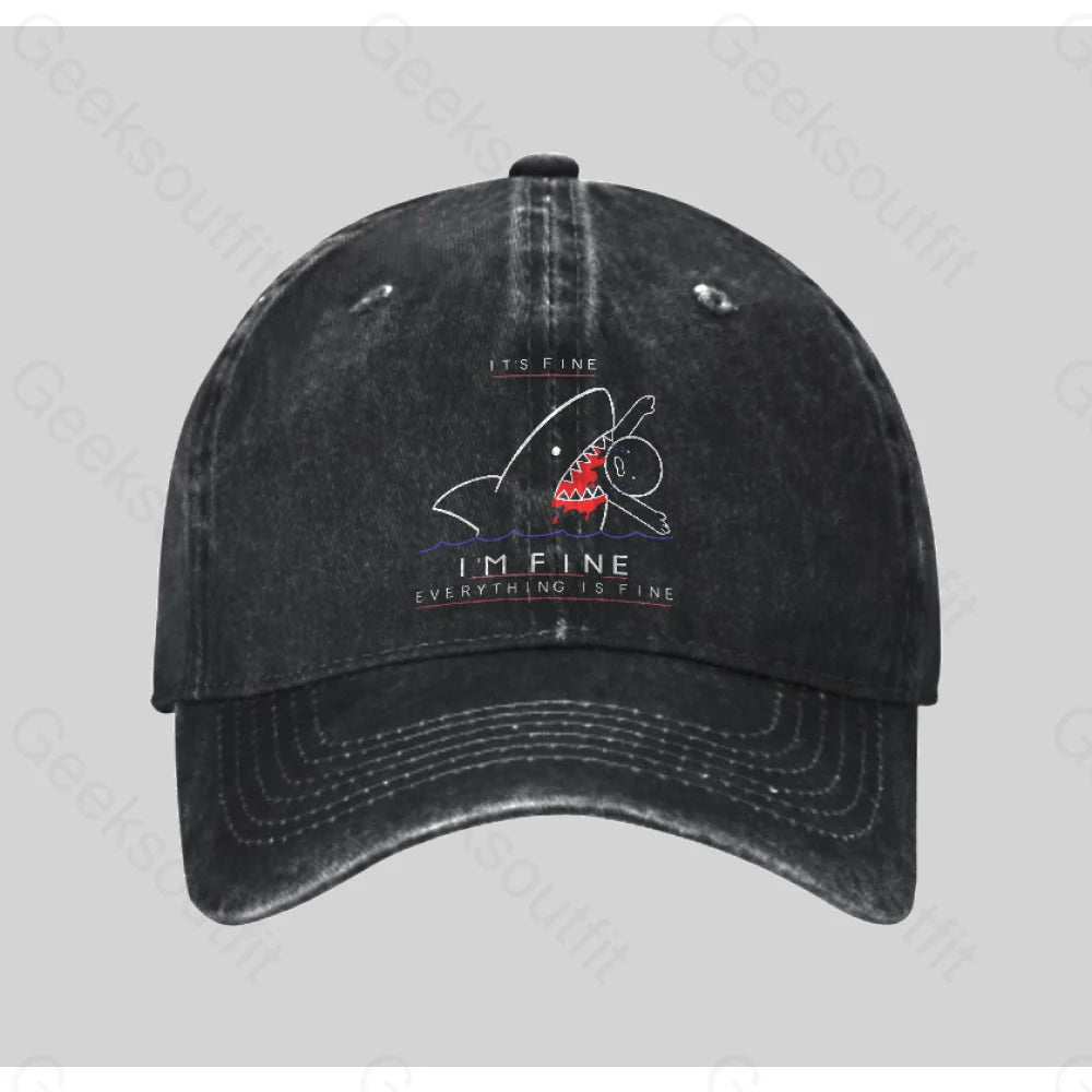 I’m Fine Washed Vintage Baseball Cap Black