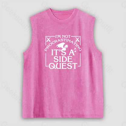 I’m Not Procrastinating It’s A Side Quest Unisex Washed Tank Pink / S