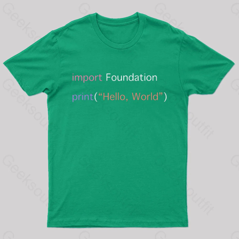 Import Foundation Print Hello World Geek T-Shirt Green / S