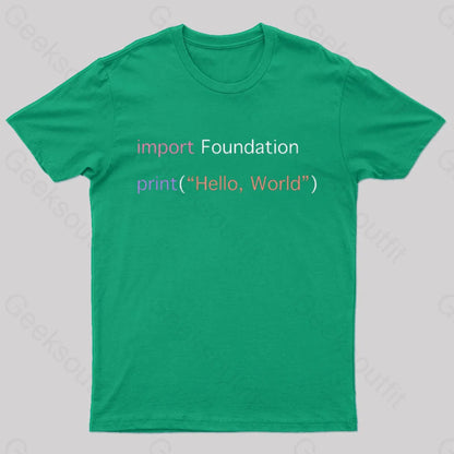 Import Foundation Print Hello World Geek T-Shirt Green / S