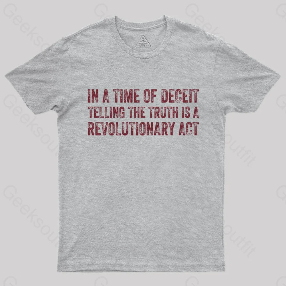 In A Time Of Deceit Telling The Truth Is Revolutionary Act T-Shirt Grey / S Yc