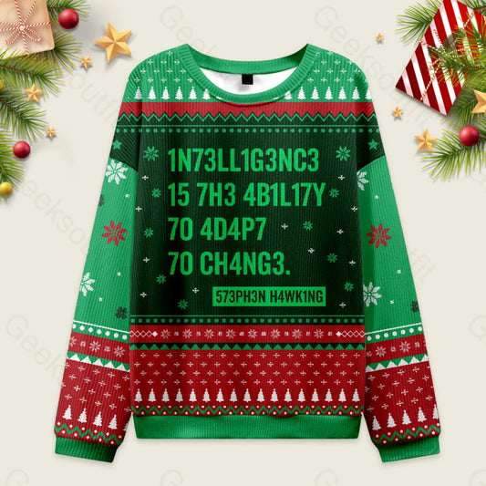 Intelligence - Stephen Hawking Science Green Ugly Christmas Sweater Men’s Style-S