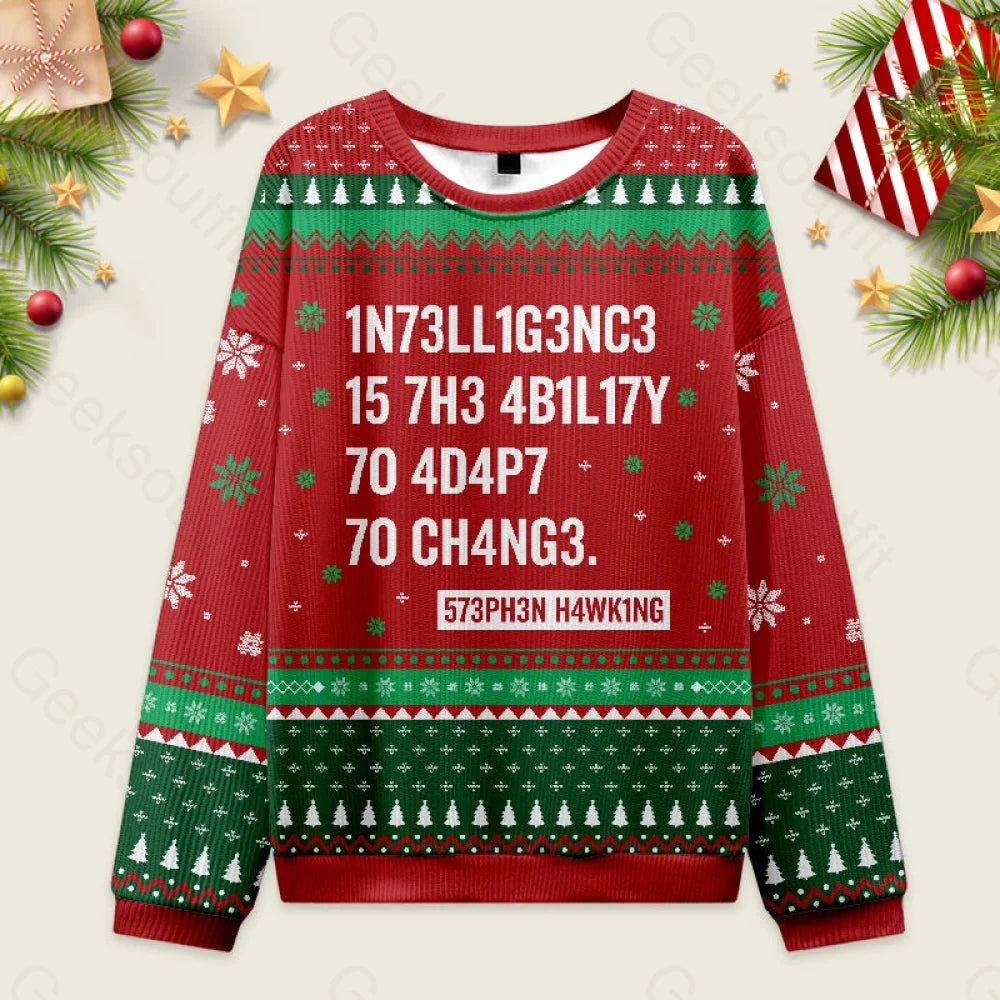 Intelligence - Stephen Hawking Science Red Ugly Christmas Sweater Men’s Style-S