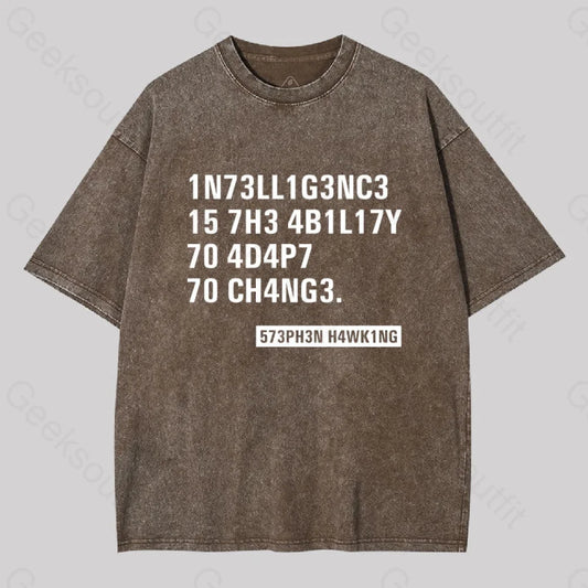 Intelligence - Stephen Hawking Washed T-Shirt Coffee / S