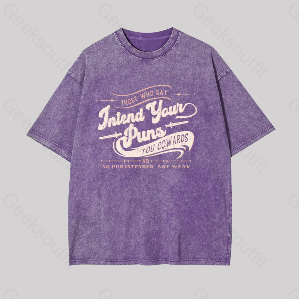 Intend Your Puns Funny Geek Washed T-Shirt Purple / S