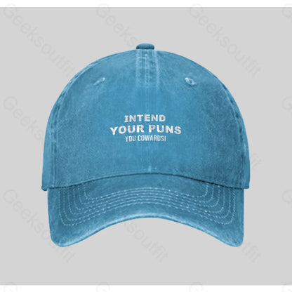 Intend Your Puns Washed Vintage Baseball Cap Blue