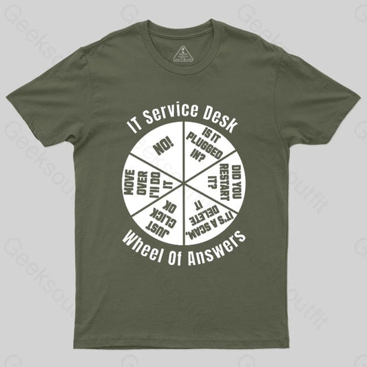 It Service Desk Wheel Of Answer Nerd T-Shirt Army Green / S