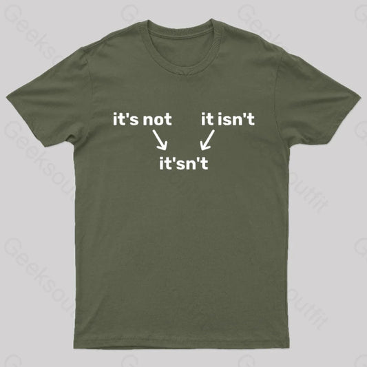 It’s Not It Isn’t It’sn’t Nerd T-Shirt Army Green / S