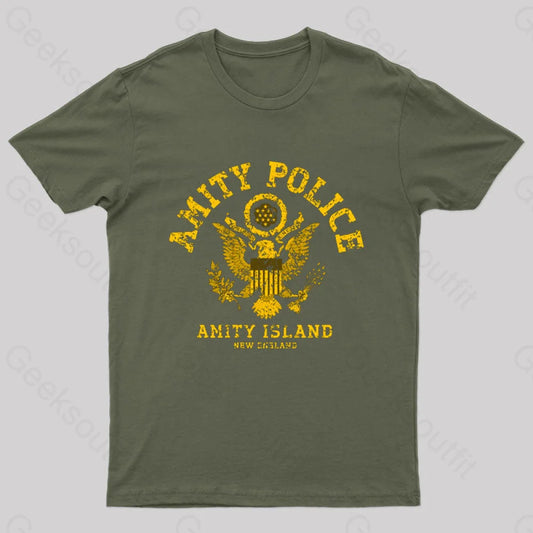 Jaws Amity Police Geek T-Shirt Army Green / S