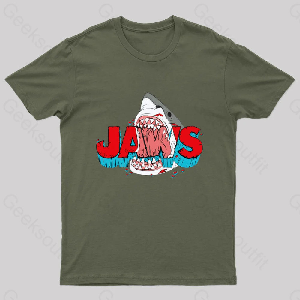 Jaws: The Big Bite Geek T-Shirt Army Green / S