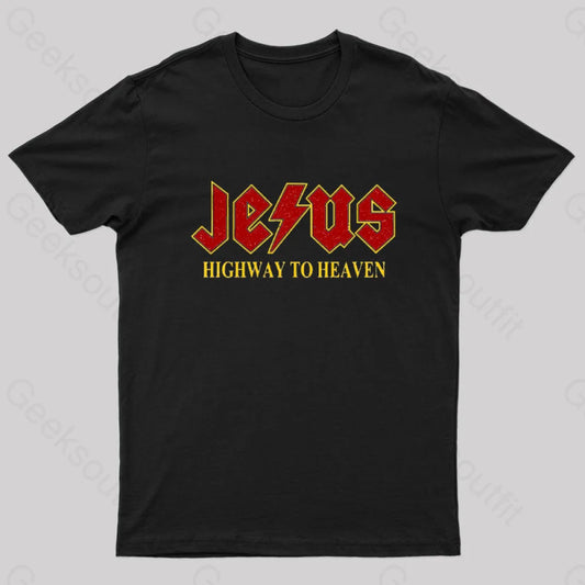 Jesus Rocks Highway To Heaven Nerd T-Shirt Black / S