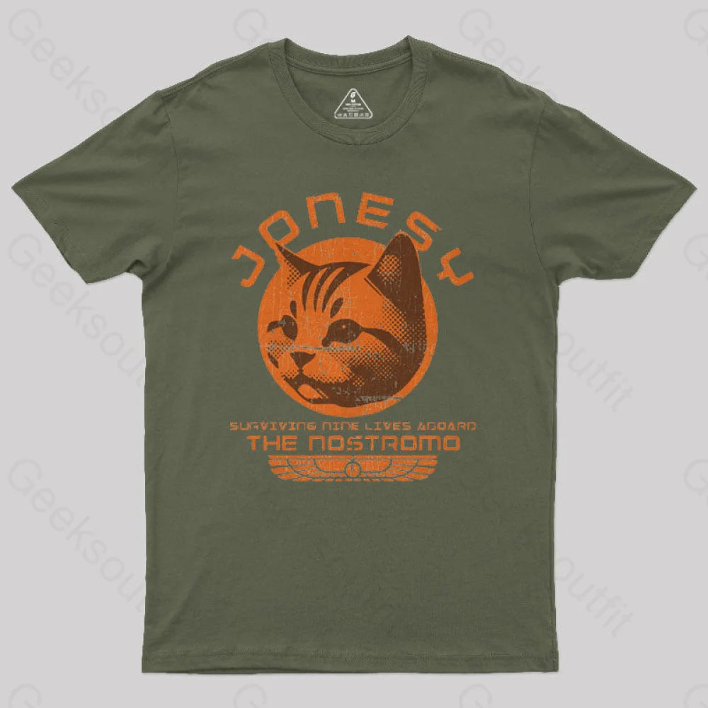 Jonesy Surviving Nine Lives Aboard The Nostromo Geek T-Shirt Army Green / S