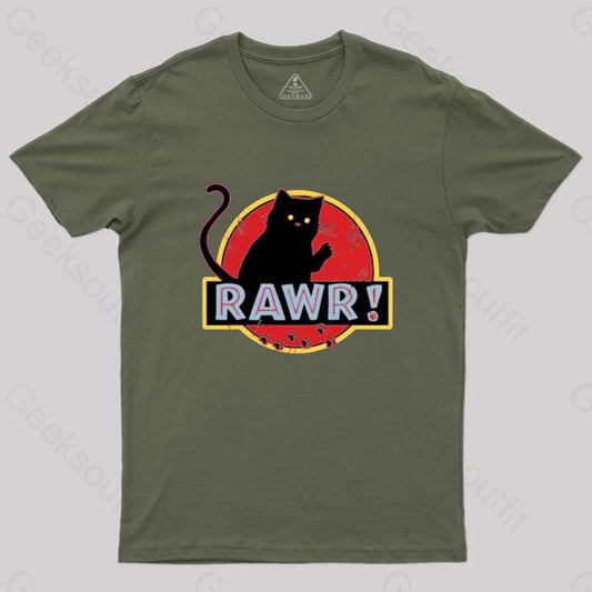 Jurassic Cat Rawr T-Shirt Army Green / S