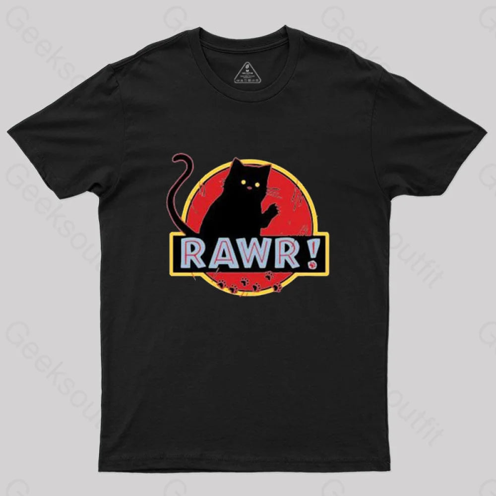 Jurassic Cat Rawr T-Shirt Black / S