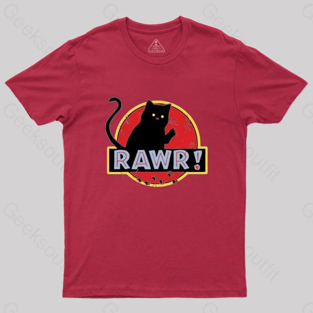 Jurassic Cat Rawr T-Shirt Red / S