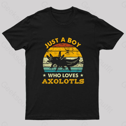 Just A Boy Who Loves Axolotls Geek T-Shirt Black / S