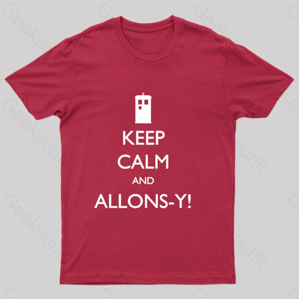 Keep Calm And Allons-Y Geek T-Shirt Red / S