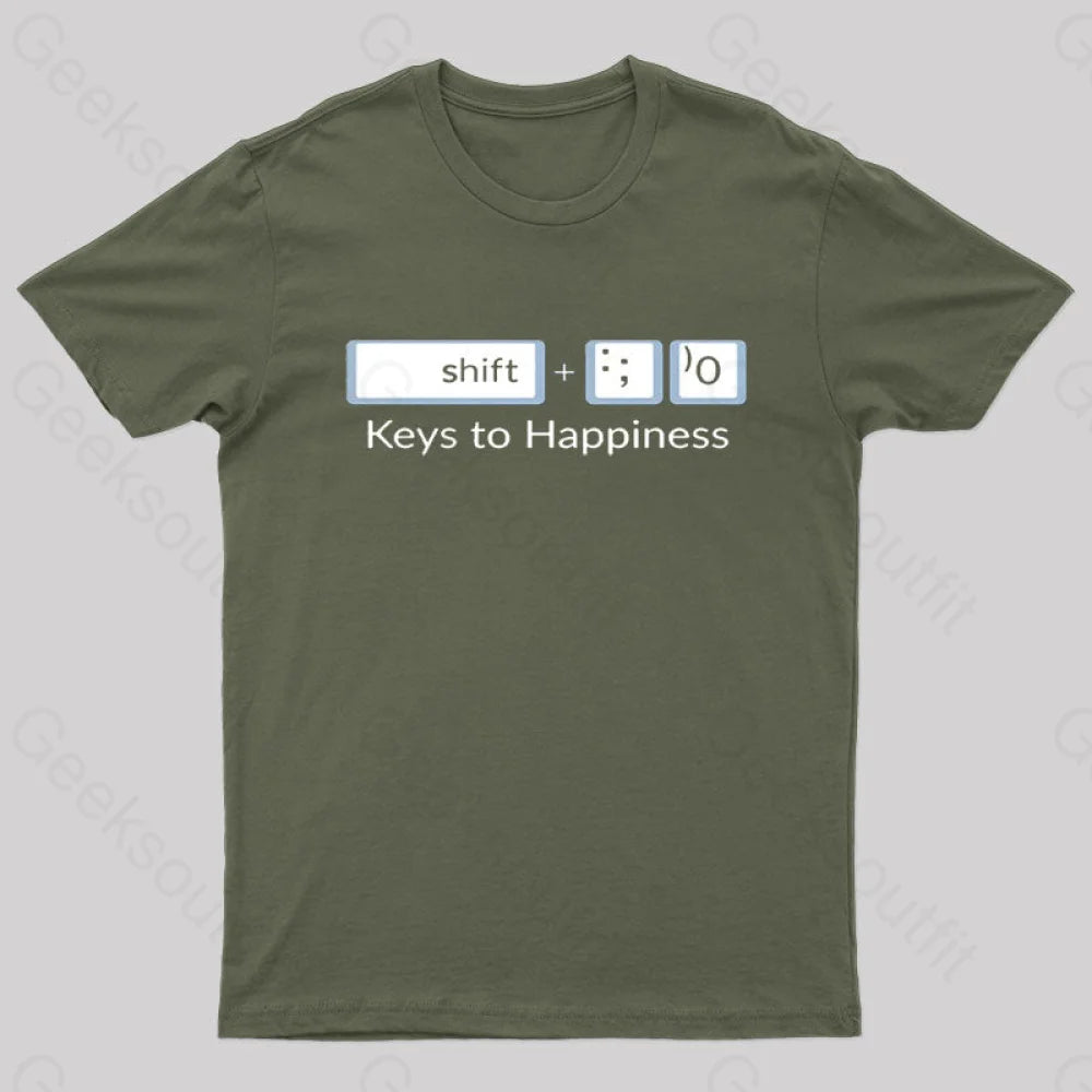 Keys To Happiness Geek T-Shirt Army Green / S