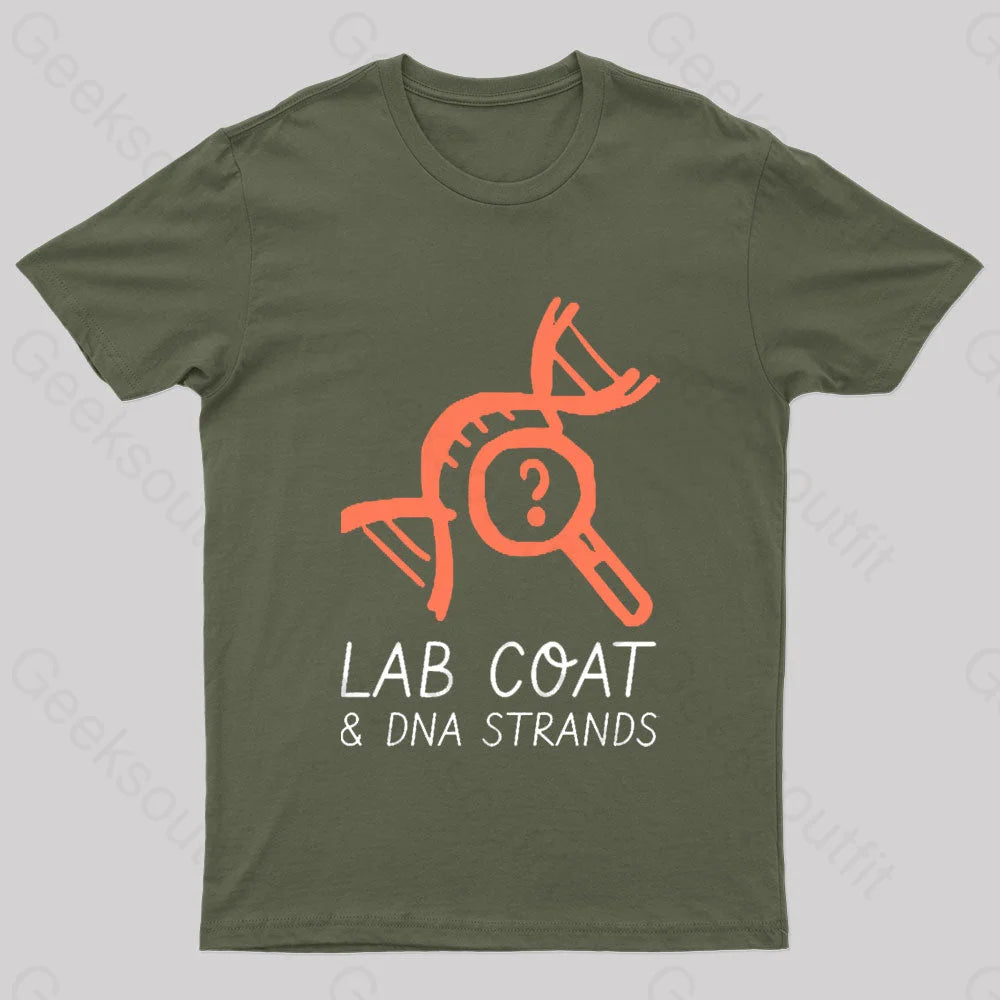 Lab Coat And Dna Strands Geek T-Shirt Army Green / S