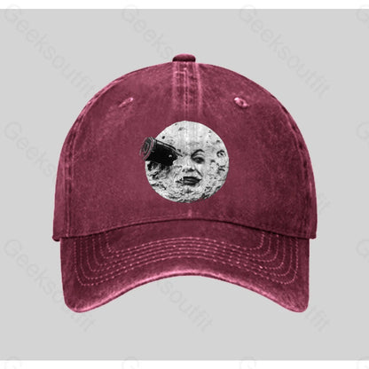 Le Voyage Dans La Lune Washed Vintage Baseball Cap Red