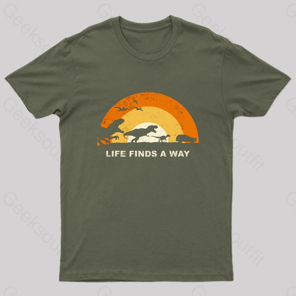 Life Finds A Way Nerd T-Shirt Army Green / S