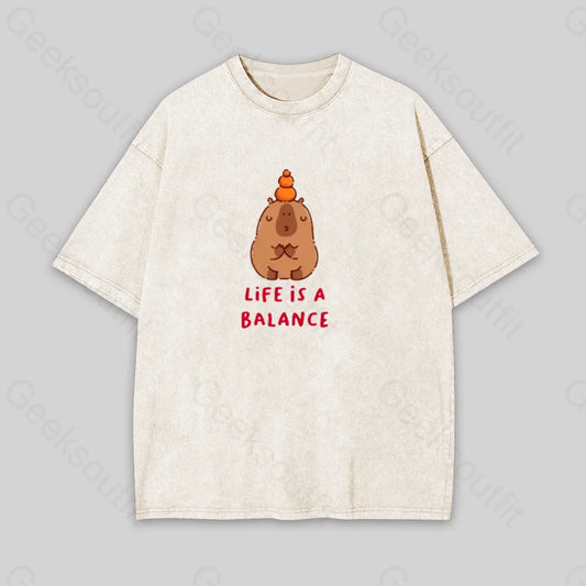 Life Is Balance Geek Washed T-Shirt Apricot / S