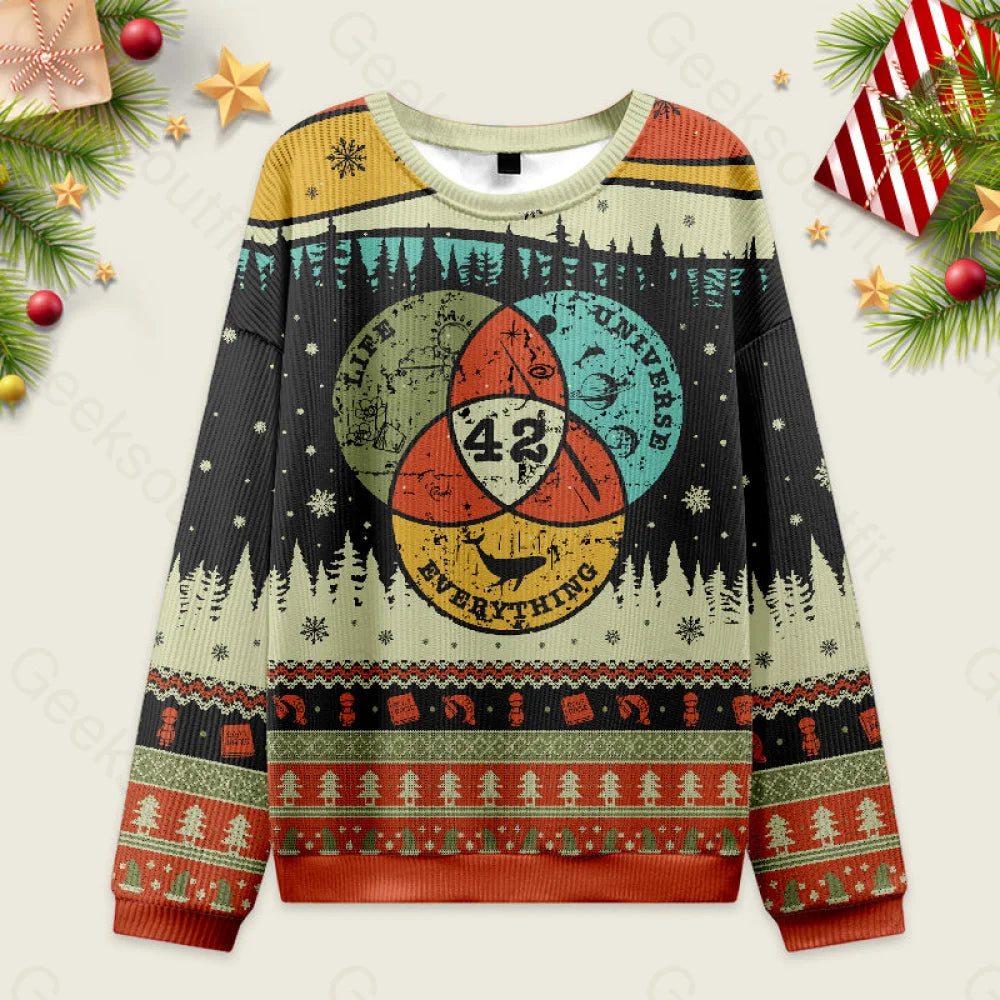 Life The Universe & Everything Nerdy Graphic Ugly Christmas Sweater Men’s Style-S