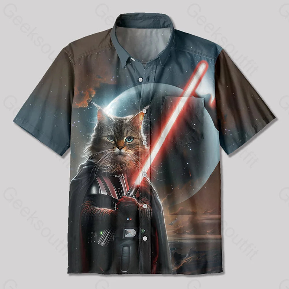 Lightsaber Cat Button Up Pocket Shirt Up / S Bus589 Yc