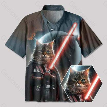 Lightsaber Cat Button Up Pocket Shirt Yc