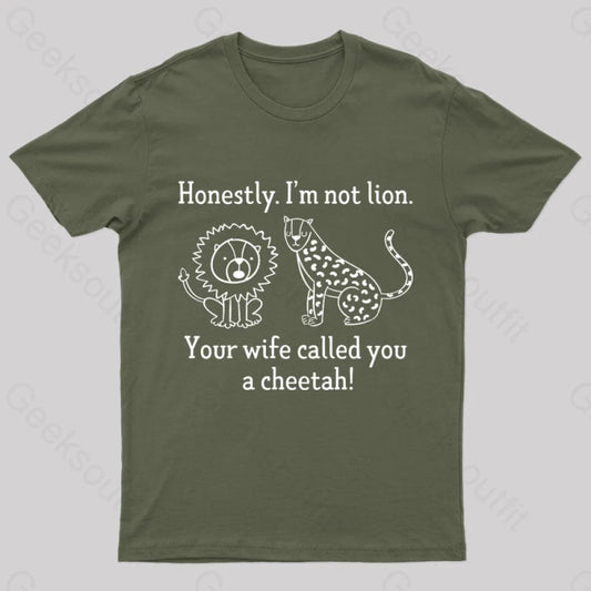 Lion Cheetah Geek T-Shirt Army Green / S