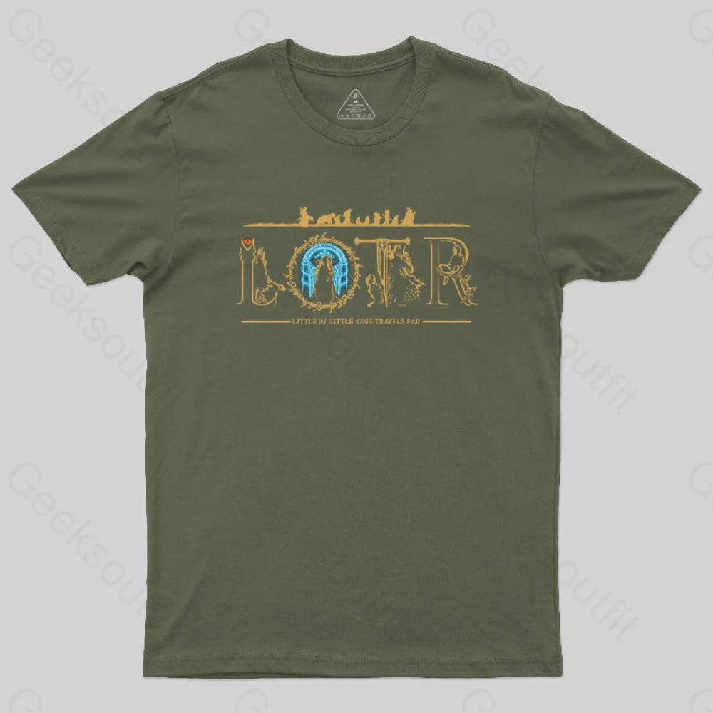 Little By One Travels Far New Geek T-Shirt Army Green / S